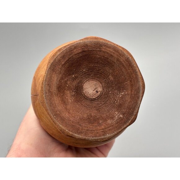 Vintage Hand Carved Wood Vase With Leaf And Floral Motifs | Rustic Decorative - Picture 5 of 8